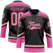 Load image into Gallery viewer, Custom Black Medium Pink-Pink Hockey Lace Neck Jersey