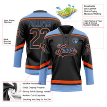 Load image into Gallery viewer, Custom Black Powder Blue-Orange Hockey Lace Neck Jersey