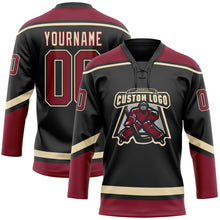 Load image into Gallery viewer, Custom Black Crimson-City Cream Hockey Lace Neck Jersey