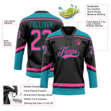 Load image into Gallery viewer, Custom Black Pink-Teal Hockey Lace Neck Jersey