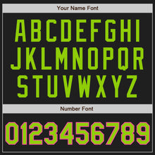Load image into Gallery viewer, Custom Black White Pinstripe Neon Green-Pink Authentic Baseball Jersey