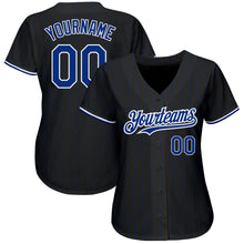 Load image into Gallery viewer, Custom Black Royal Pinstripe White Authentic Baseball Jersey