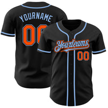 Load image into Gallery viewer, Custom Black Orange-Light Blue Authentic Baseball Jersey