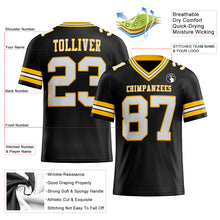 Load image into Gallery viewer, Custom Black White-Gold Authentic Football Jersey