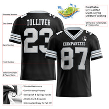 Load image into Gallery viewer, Custom Black White-Silver Authentic Football Jersey
