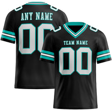 Load image into Gallery viewer, Custom Black White-Aqua Authentic Football Jersey