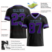 Load image into Gallery viewer, Custom Black Purple-Light Blue Authentic Football Jersey