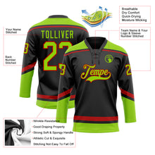 Load image into Gallery viewer, Custom Black Neon Green-Red Hockey Lace Neck Jersey