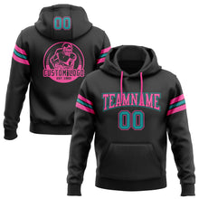 Load image into Gallery viewer, Custom Stitched Black Teal-Pink Football Pullover Sweatshirt Hoodie
