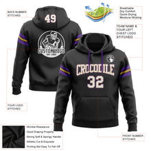 Load image into Gallery viewer, Custom Stitched Black White Old Gold-Purple Football Pullover Sweatshirt Hoodie