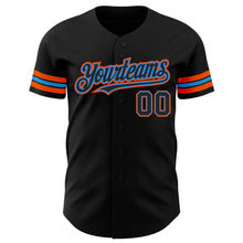 Load image into Gallery viewer, Custom Black Electric Blue-Orange Authentic Baseball Jersey