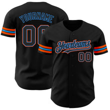 Load image into Gallery viewer, Custom Black Electric Blue-Orange Authentic Baseball Jersey