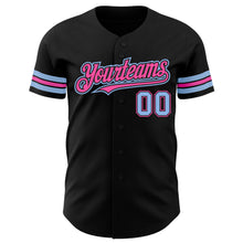 Load image into Gallery viewer, Custom Black Light Blue-Pink Authentic Baseball Jersey