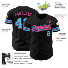 Load image into Gallery viewer, Custom Black Sky Blue-Pink Authentic Baseball Jersey
