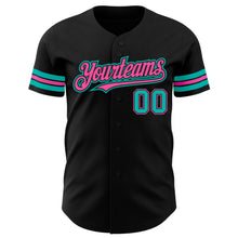 Load image into Gallery viewer, Custom Black Aqua-Pink Authentic Baseball Jersey