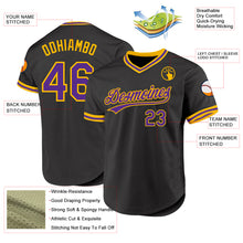 Load image into Gallery viewer, Custom Black Purple-Gold Authentic Throwback Baseball Jersey