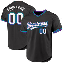 Load image into Gallery viewer, Custom Black Purple-Teal Authentic Throwback Baseball Jersey