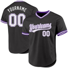 Load image into Gallery viewer, Custom Black White-Purple Authentic Throwback Baseball Jersey