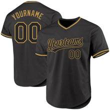 Load image into Gallery viewer, Custom Black Old Gold Authentic Throwback Baseball Jersey