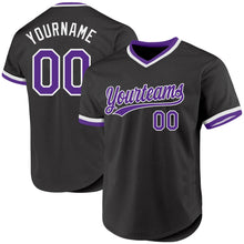 Load image into Gallery viewer, Custom Black Purple-White Authentic Throwback Baseball Jersey