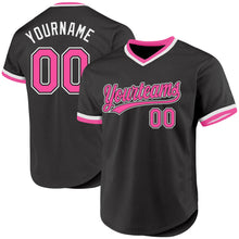 Load image into Gallery viewer, Custom Black Pink-White Authentic Throwback Baseball Jersey