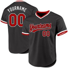 Load image into Gallery viewer, Custom Black Red-White Authentic Throwback Baseball Jersey