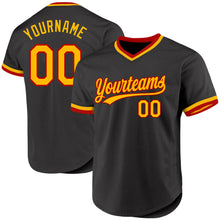 Load image into Gallery viewer, Custom Black Gold-Red Authentic Throwback Baseball Jersey