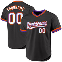 Load image into Gallery viewer, Custom Black Purple-Orange Authentic Throwback Baseball Jersey