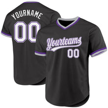 Load image into Gallery viewer, Custom Black Purple-Gray Authentic Throwback Baseball Jersey