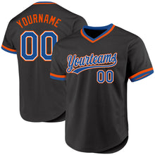 Load image into Gallery viewer, Custom Black Blue-Orange Authentic Throwback Baseball Jersey