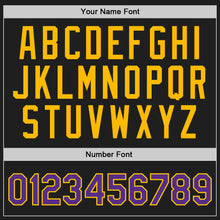 Load image into Gallery viewer, Custom Black Purple-Gold Authentic Throwback Basketball Jersey