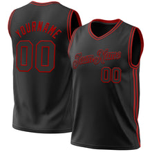 Load image into Gallery viewer, Custom Black Red Authentic Throwback Basketball Jersey
