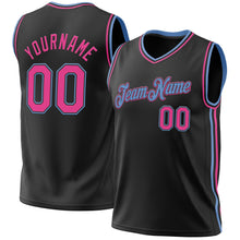 Load image into Gallery viewer, Custom Black Pink-Light Blue Authentic Throwback Basketball Jersey