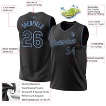 Load image into Gallery viewer, Custom Black Light Blue Authentic Throwback Basketball Jersey