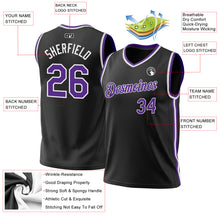 Load image into Gallery viewer, Custom Black Purple-White Authentic Throwback Basketball Jersey