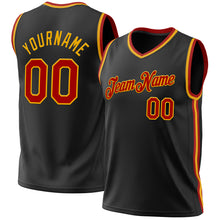 Load image into Gallery viewer, Custom Black Red-Gold Authentic Throwback Basketball Jersey