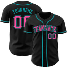 Load image into Gallery viewer, Custom Black Pink-Teal Authentic Baseball Jersey