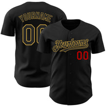Load image into Gallery viewer, Custom Black Old Gold-Red Authentic Baseball Jersey