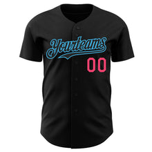 Load image into Gallery viewer, Custom Black Neon Pink-Sky Blue Authentic Baseball Jersey