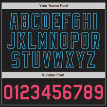 Load image into Gallery viewer, Custom Black Neon Pink-Sky Blue Authentic Baseball Jersey