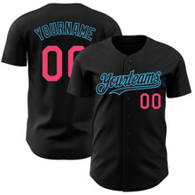 Load image into Gallery viewer, Custom Black Neon Pink-Sky Blue Authentic Baseball Jersey