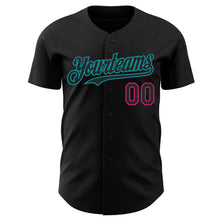 Load image into Gallery viewer, Custom Black Hot Pink-Teal Authentic Baseball Jersey