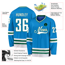 Load image into Gallery viewer, Custom Blue White-Kelly Green Hockey Jersey