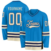 Load image into Gallery viewer, Custom Blue Cream-Navy Hockey Jersey
