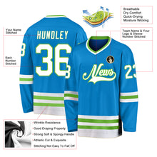 Load image into Gallery viewer, Custom Blue White-Neon Green Hockey Jersey