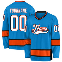 Load image into Gallery viewer, Custom Blue White-Orange Hockey Jersey