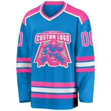 Load image into Gallery viewer, Custom Blue Pink-White Hockey Jersey