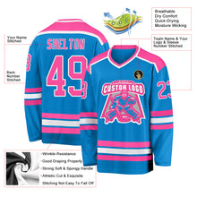 Load image into Gallery viewer, Custom Blue Pink-White Hockey Jersey