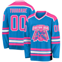 Load image into Gallery viewer, Custom Blue Pink-White Hockey Jersey