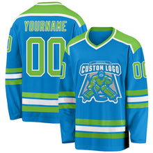 Load image into Gallery viewer, Custom Blue Neon Green-White Hockey Jersey